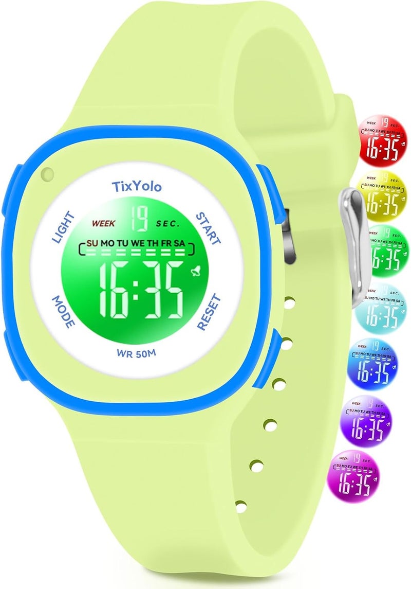 TixYolo Digital Kids Watch with 7 Color Lights 50M Waterproof,Alarm,Stopwatch,Soft Strap,Children Gifts Sports Watch for Boys Girls 5-12 Years - Image 1